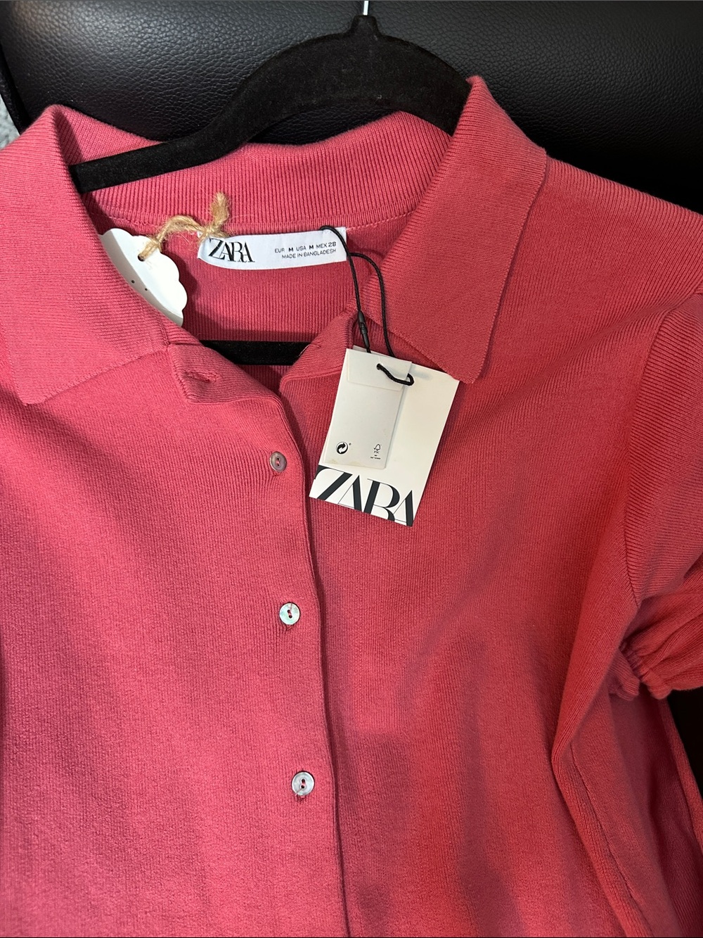 ZARA Coral Pink Button-Down Polo Shirt
